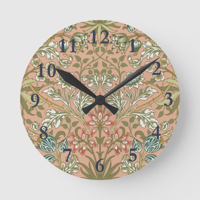 William Morris Hyacinth Flower Rose Art Round Clock (Front)