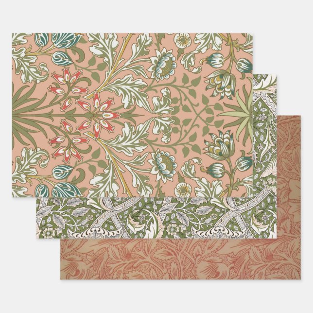 William Morris Hyacinth Flower Rose Art Wrapping Paper Sheet (Set)