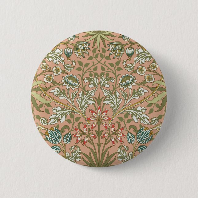 William Morris Hyacinth Pattern Dusty Rose 2 Inch Round Button (Front)
