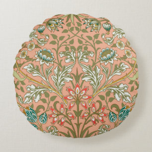 William Morris Hyacinth Pattern Dusty Rose Round Pillow