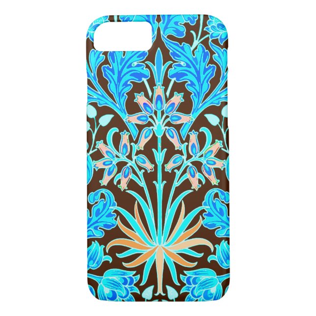 William Morris Hyacinth Print, Aqua and Brown Case-Mate iPhone Case (Back)