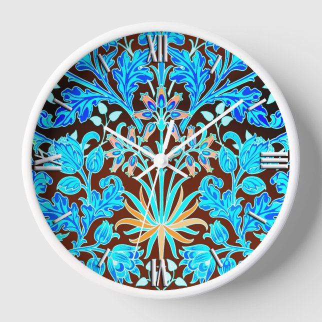 William Morris Hyacinth Print, Aqua and Brown Clock (Front)