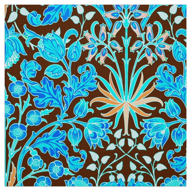 William Morris Hyacinth Print, Aqua and Brown Fabric (Swatch)