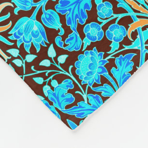 William Morris Hyacinth Print, Aqua and Brown Fleece Blanket