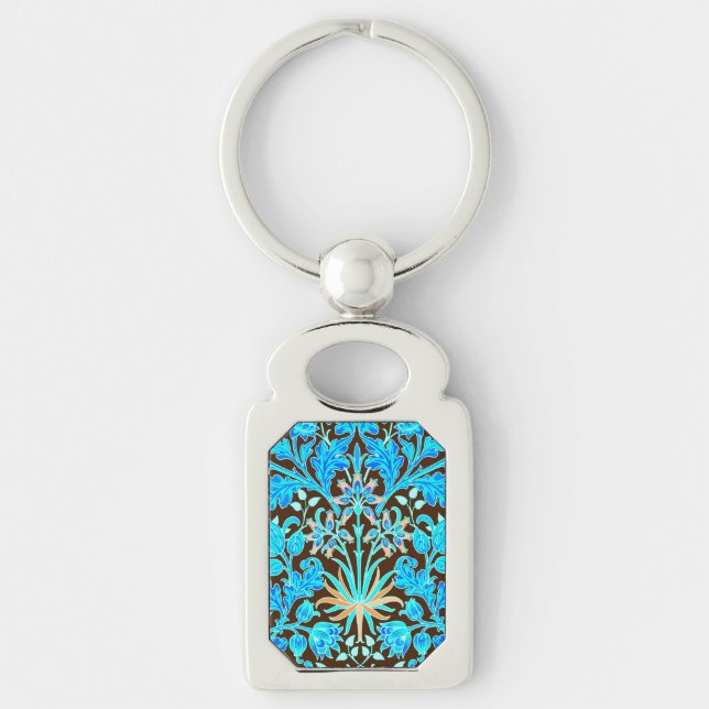William Morris Hyacinth Print, Aqua and Brown Keychain (Front)