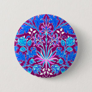 William Morris Hyacinth Print, Aqua and Purple 2 Inch Round Button