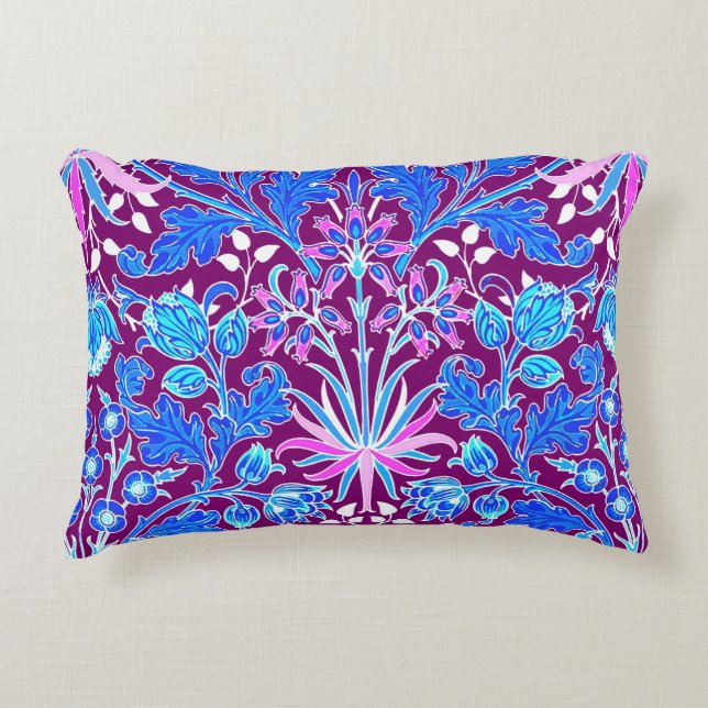 William Morris Hyacinth Print, Aqua and Purple Accent Pillow (Front)