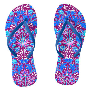 William Morris Hyacinth Print, Aqua and Purple Flip Flops