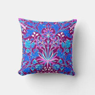 William Morris Hyacinth Print, Aqua and Purple Throw Pillow