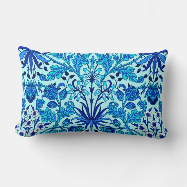 William Morris Hyacinth Print, Aqua and Turquoise  Lumbar Pillow (Front)