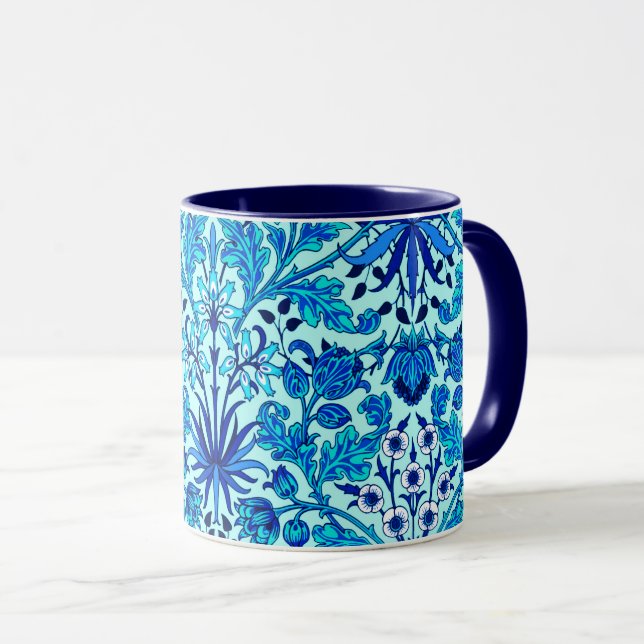 William Morris Hyacinth Print, Aqua and Turquoise  Mug (Front Right)