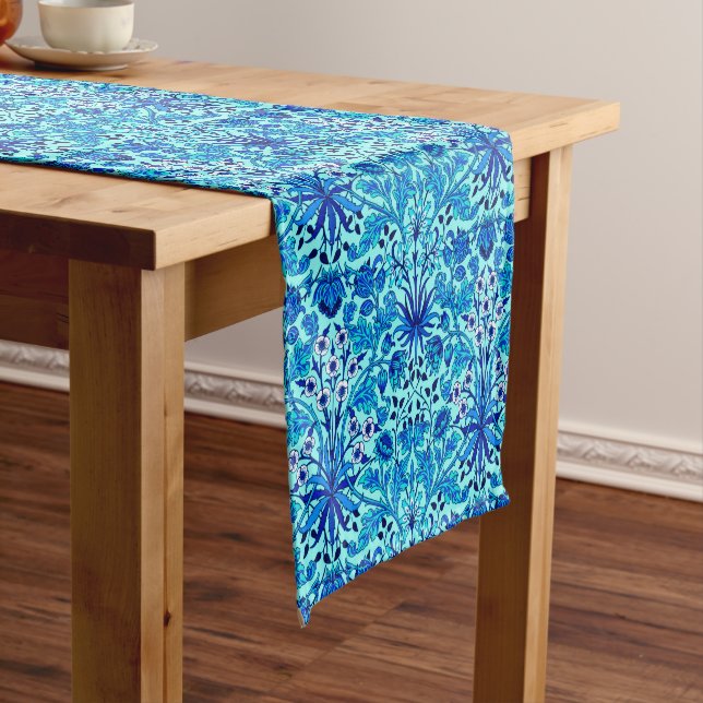 William Morris Hyacinth Print, Aqua and Turquoise  Short Table Runner (In Situ)