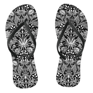 William Morris Hyacinth Print, Black and White Flip Flops