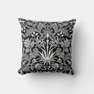 William Morris Hyacinth Print, Black and White Throw Pillow