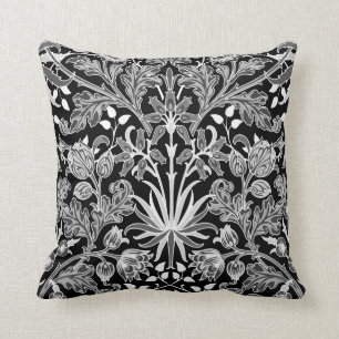 William Morris Hyacinth Print, Black and White Throw Pillow