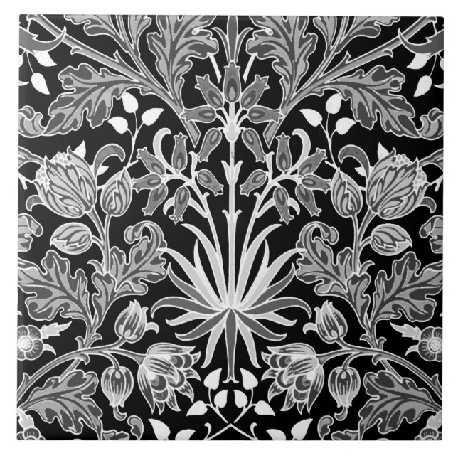 William Morris Hyacinth Print, Black and White Tile (Front)