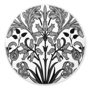 William Morris Hyacinth Print, Black, White & Grey Ceramic Knob