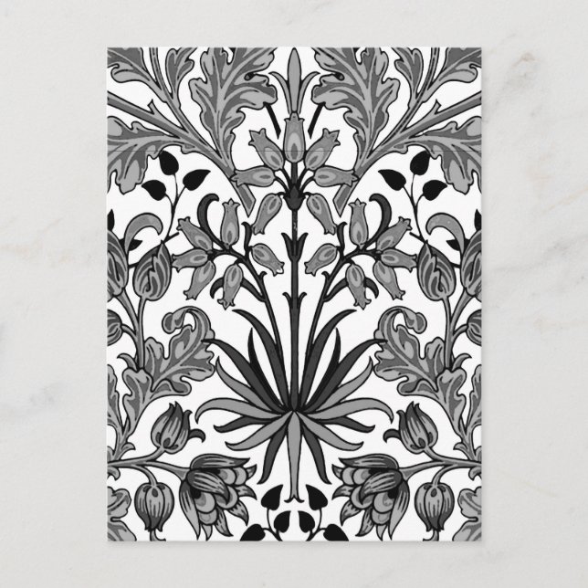 William Morris Hyacinth Print, Black, White & Grey Postcard (Front)