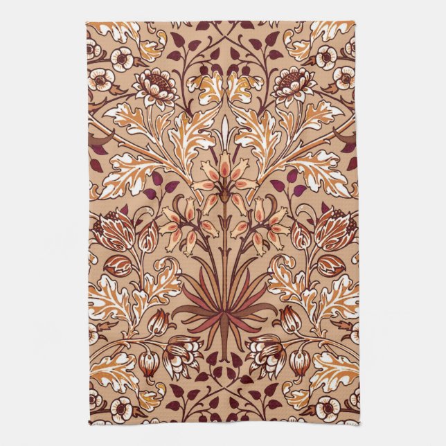 William Morris Hyacinth Print, Brown and Beige   Kitchen Towel (Vertical)
