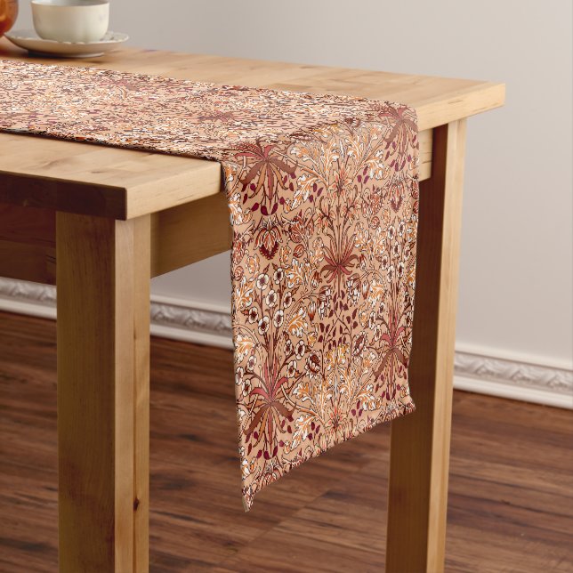 William Morris Hyacinth Print, Brown and Beige   Short Table Runner (In Situ)
