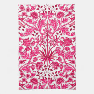 William Morris Hyacinth Print, Burgundy and Pink Kitchen Towel