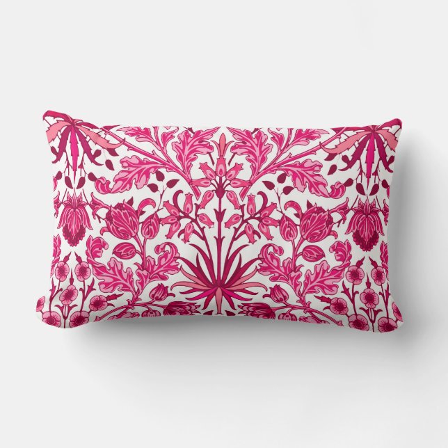 William Morris Hyacinth Print, Burgundy and Pink  Lumbar Pillow (Front)