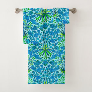 William Morris Hyacinth Print, Cerulean Blue Bath Towel Set