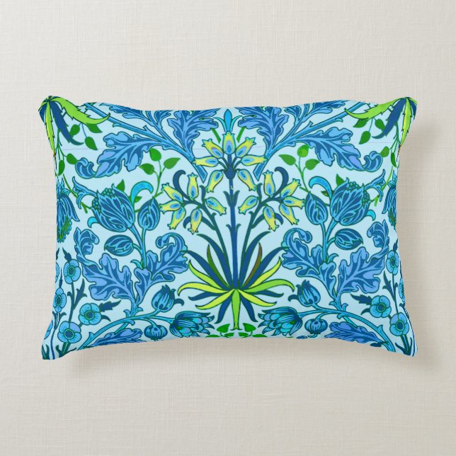 William Morris Hyacinth Print, Cerulean Blue Decorative Pillow (Front)