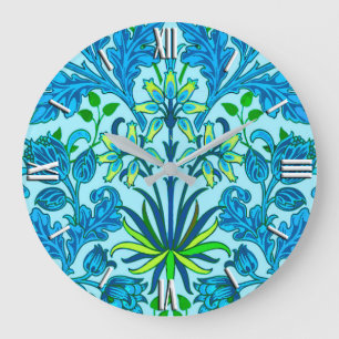 William Morris Hyacinth Print, Cerulean Blue Large Clock