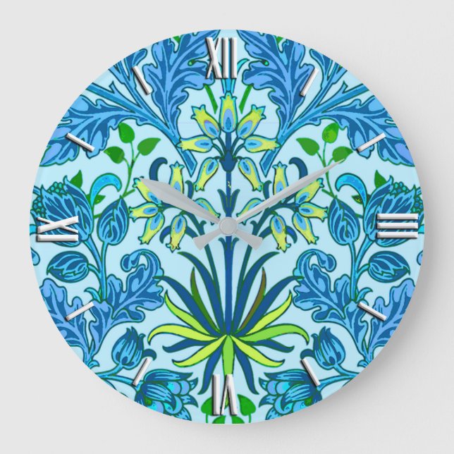 William Morris Hyacinth Print, Cerulean Blue Large Clock (Front)