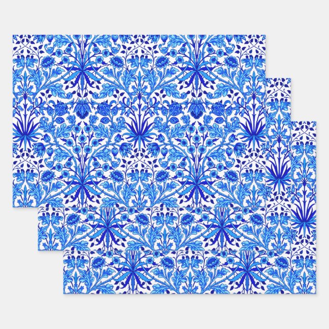 William Morris Hyacinth Print, Cobalt Blue & Whit  Wrapping Paper Sheet (Set)