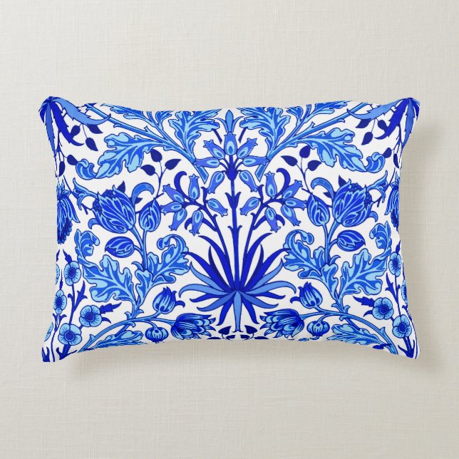 William Morris Hyacinth Print, Cobalt Blue & White Accent Pillow (Front)