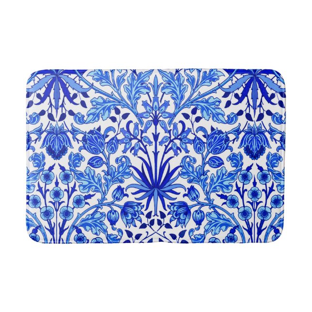 William Morris Hyacinth Print, Cobalt Blue & White Bath Mat (Front)