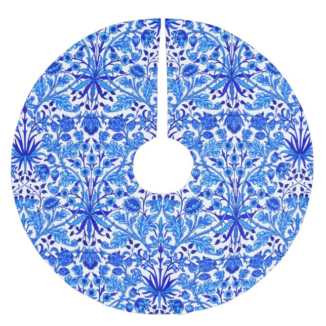 William Morris Hyacinth Print, Cobalt Blue & White Brushed Polyester Tree Skirt (Front)