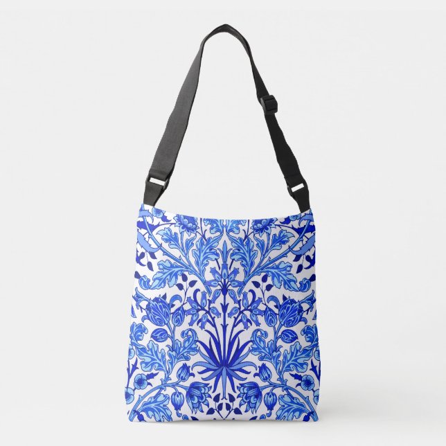William Morris Hyacinth Print, Cobalt Blue & White Crossbody Bag (Front)