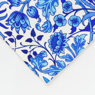 William Morris Hyacinth Print, Cobalt Blue & White Fleece Blanket