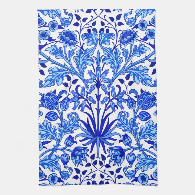 William Morris Hyacinth Print, Cobalt Blue & White Kitchen Towel (Vertical)