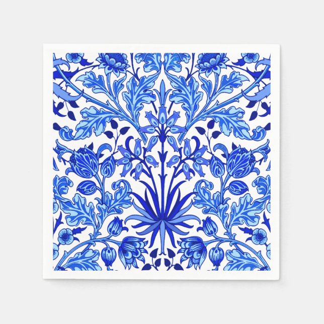 William Morris Hyacinth Print, Cobalt Blue & White Napkin (Front)