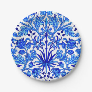 William Morris Hyacinth Print, Cobalt Blue & White Paper Plate