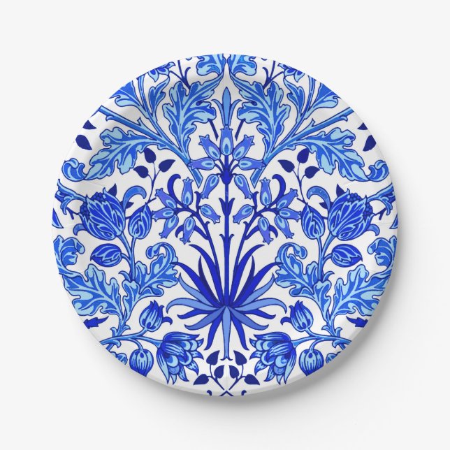 William Morris Hyacinth Print, Cobalt Blue & White Paper Plate (Front)