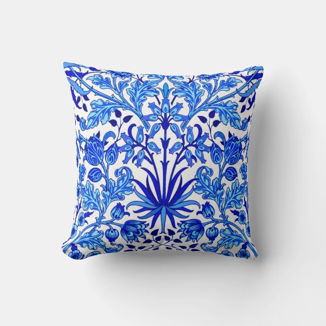 William Morris Hyacinth Print, Cobalt Blue & White Throw Pillow (Front)