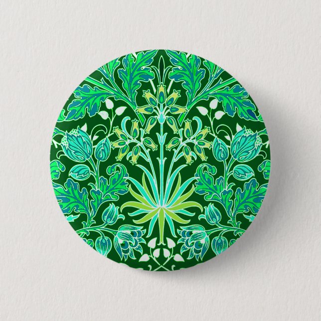 William Morris Hyacinth Print, Emerald Green 2 Inch Round Button (Front)