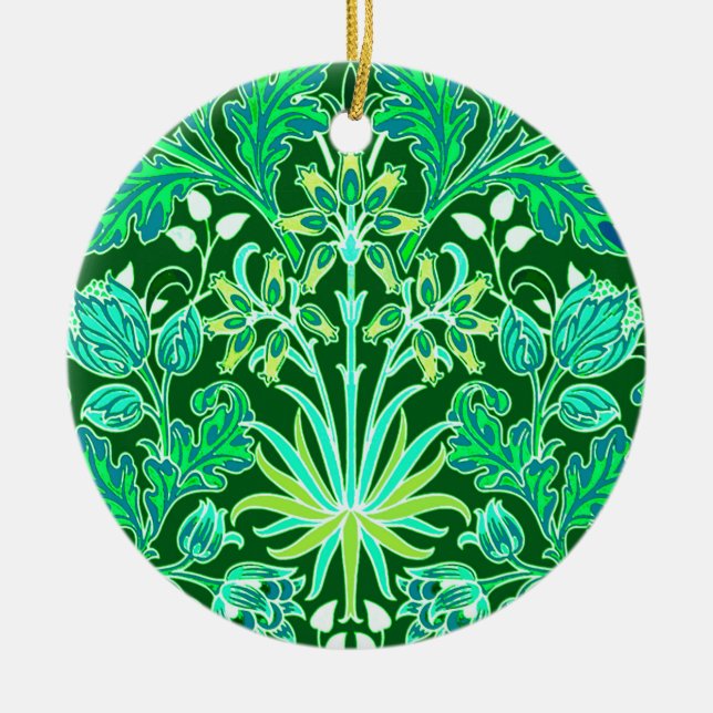 William Morris Hyacinth Print, Emerald Green Ceramic Ornament (Front)