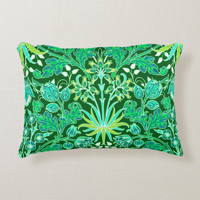 William Morris Hyacinth Print, Emerald Green Decorative Pillow (Front)