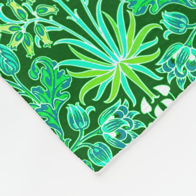 William Morris Hyacinth Print, Emerald Green Fleece Blanket (Corner)
