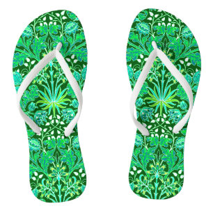 William Morris Hyacinth Print, Emerald Green Flip Flops