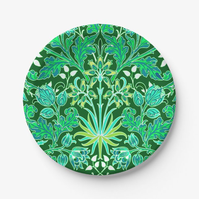 William Morris Hyacinth Print, Emerald Green Paper Plate (Front)