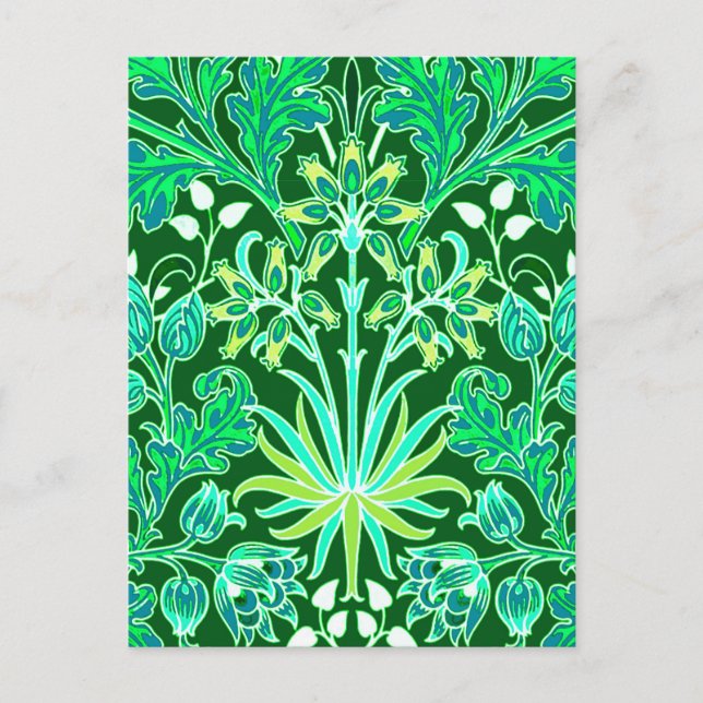 William Morris Hyacinth Print, Emerald Green Postcard (Front)