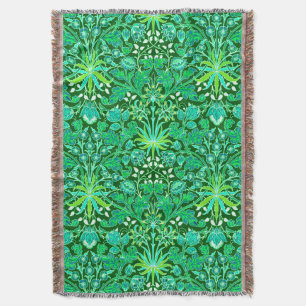 William Morris Hyacinth Print, Emerald Green Throw Blanket