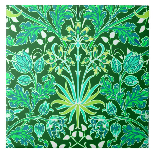 William Morris Hyacinth Print, Emerald Green Tile (Front)